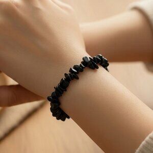 Black Tourmaline or Obsidian chip stone bracel